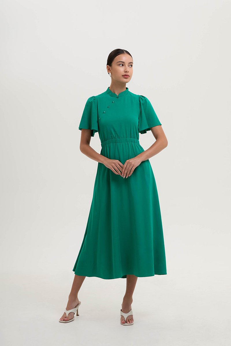 ZIVA BACK CUT OUT FLUTTER SLEEVE CHEONGSAM