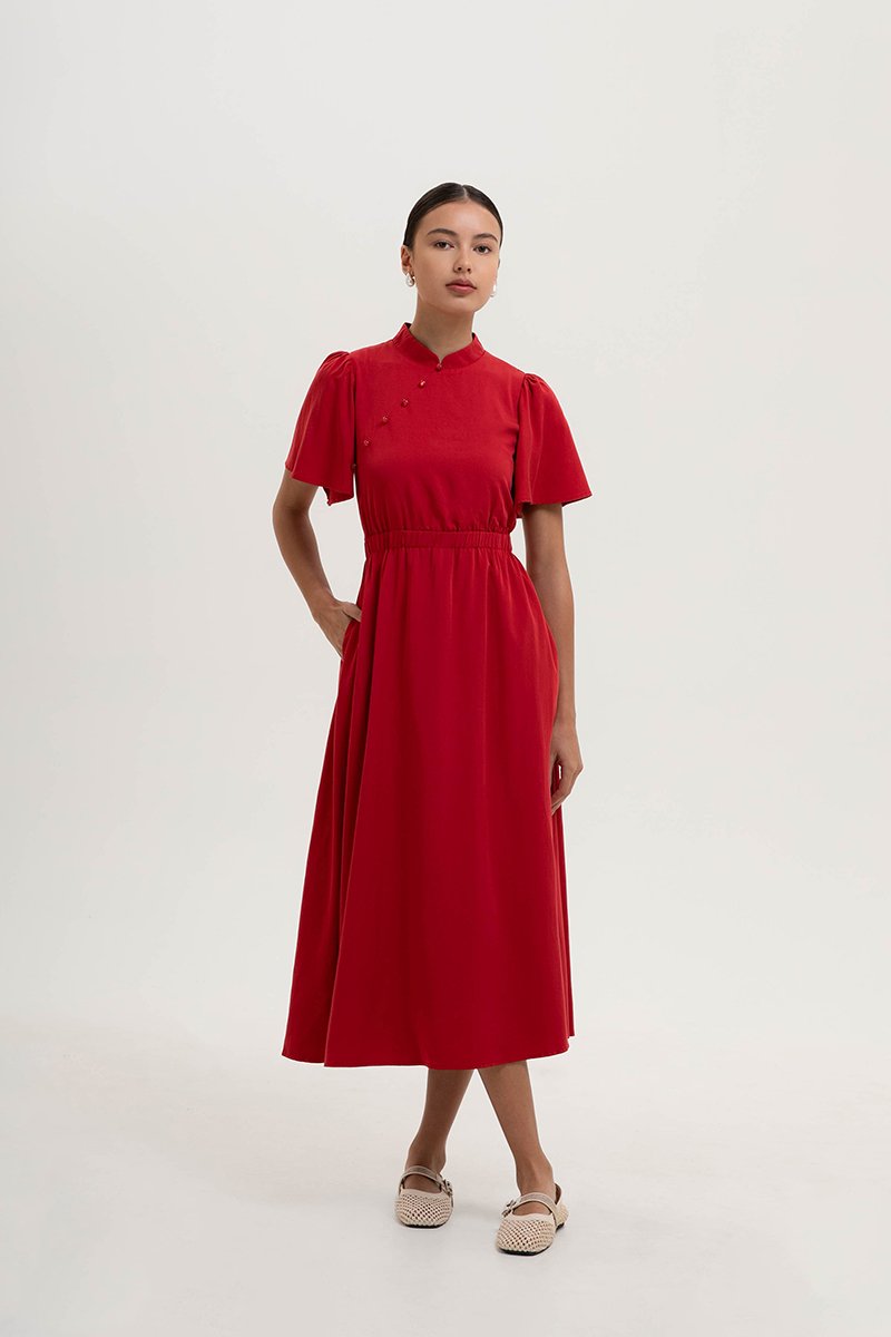 ZIVA BACK CUT OUT FLUTTER SLEEVE CHEONGSAM