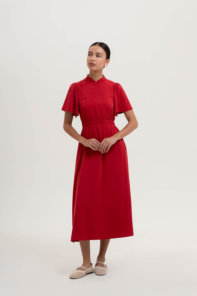 ZIVA BACK CUT OUT FLUTTER SLEEVE CHEONGSAM