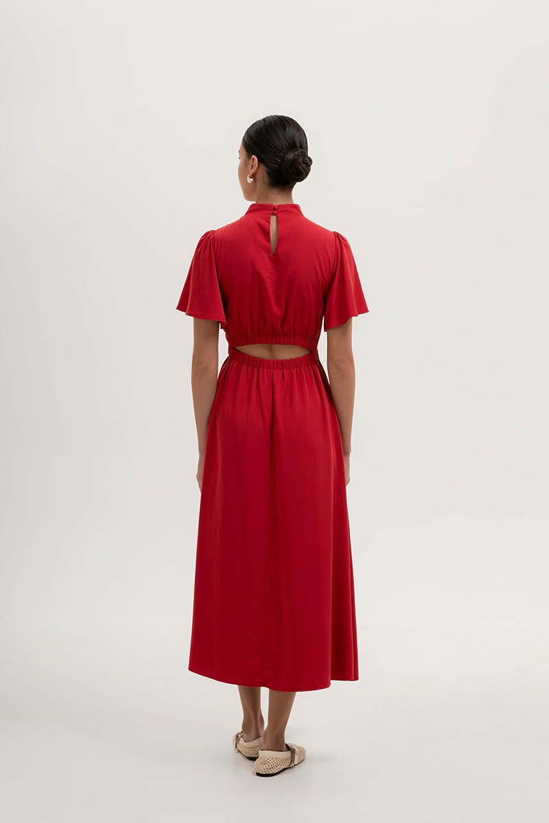 ZIVA BACK CUT OUT FLUTTER SLEEVE CHEONGSAM