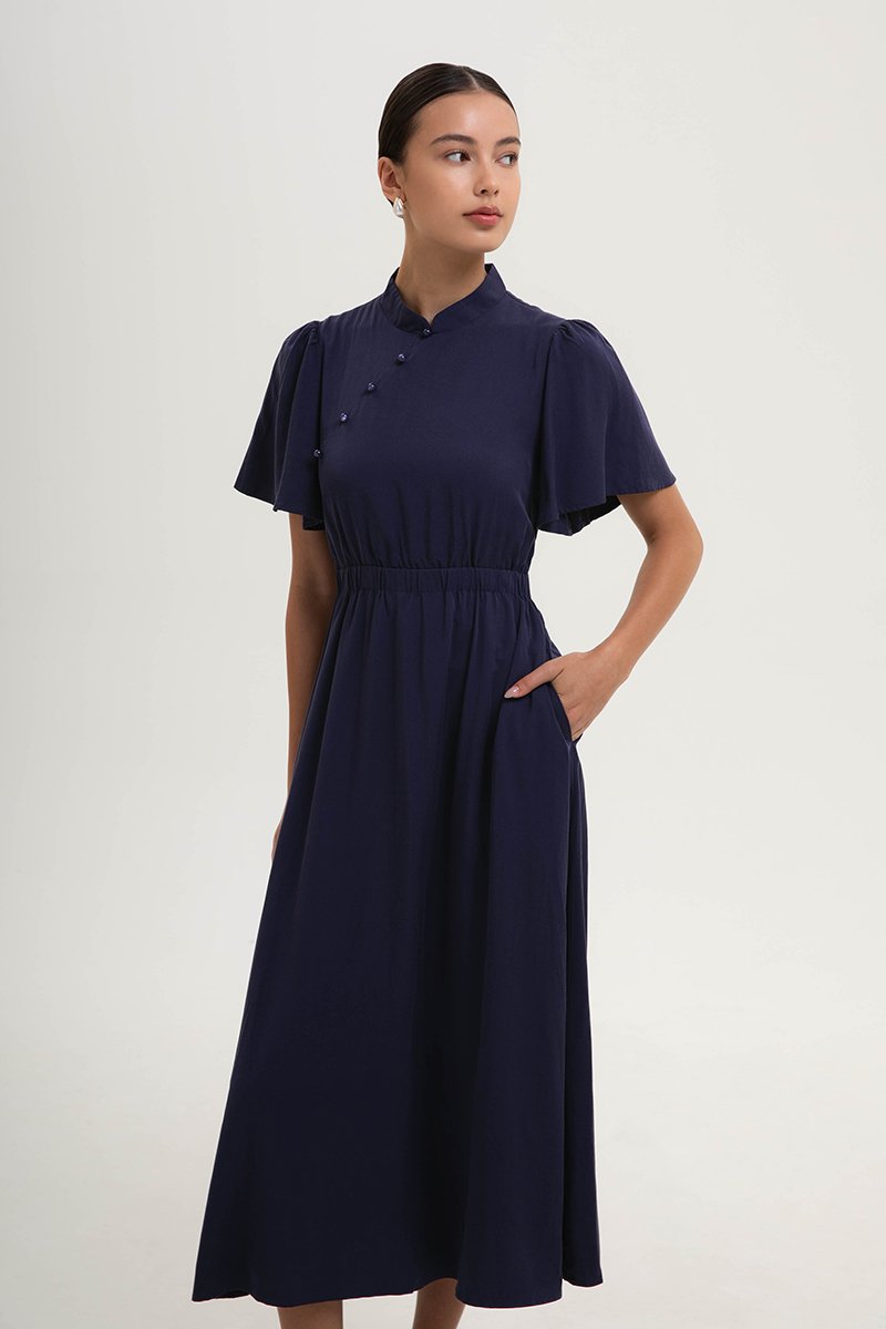 ZIVA BACK CUT OUT FLUTTER SLEEVE CHEONGSAM