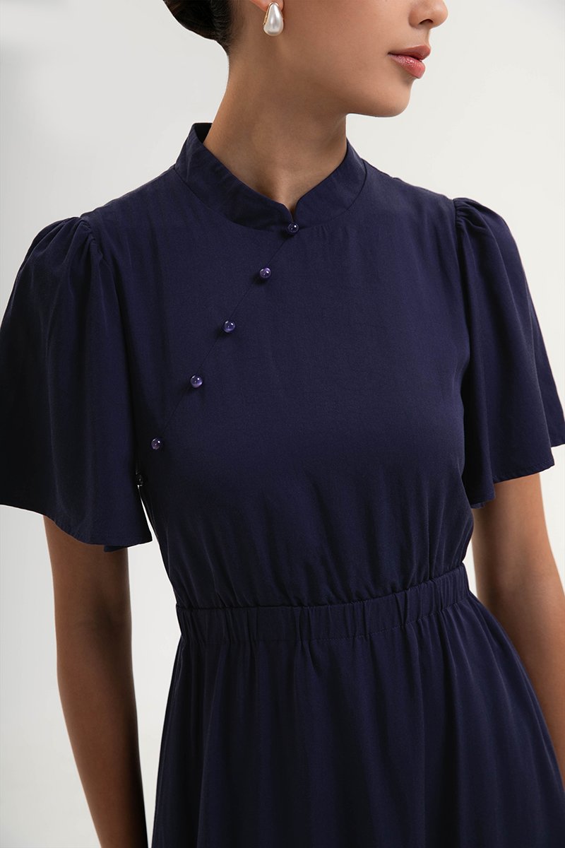 ZIVA BACK CUT OUT FLUTTER SLEEVE CHEONGSAM