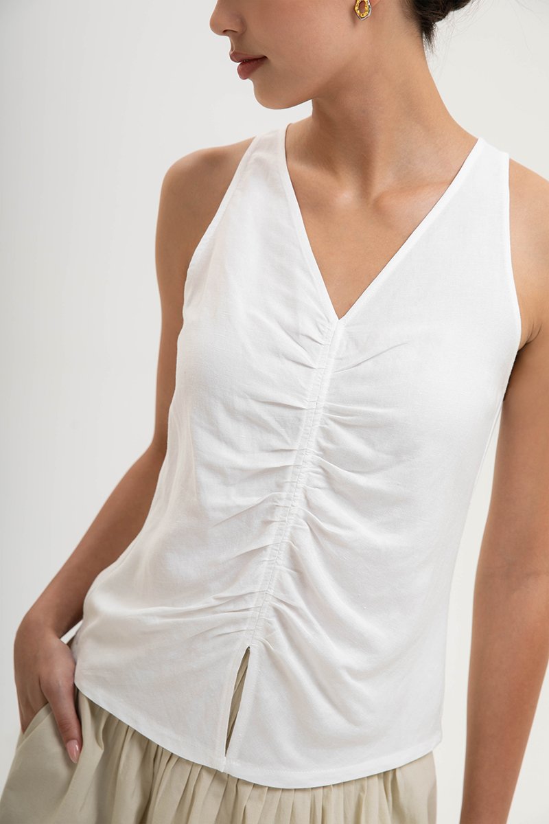 KATIYA RUCHED LINEN TOP