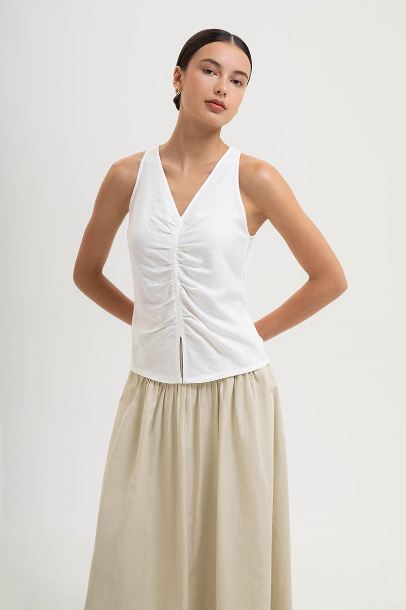 KATIYA RUCHED LINEN TOP