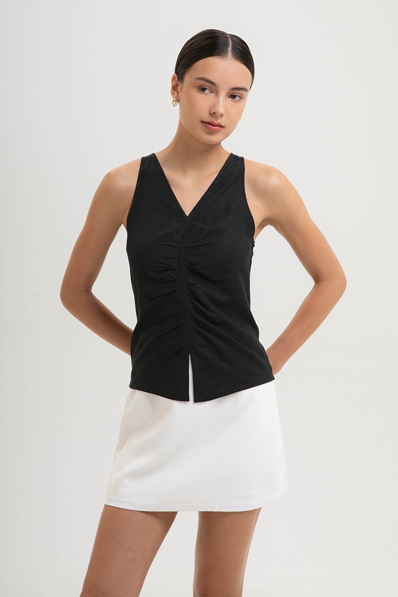 KATIYA RUCHED LINEN TOP