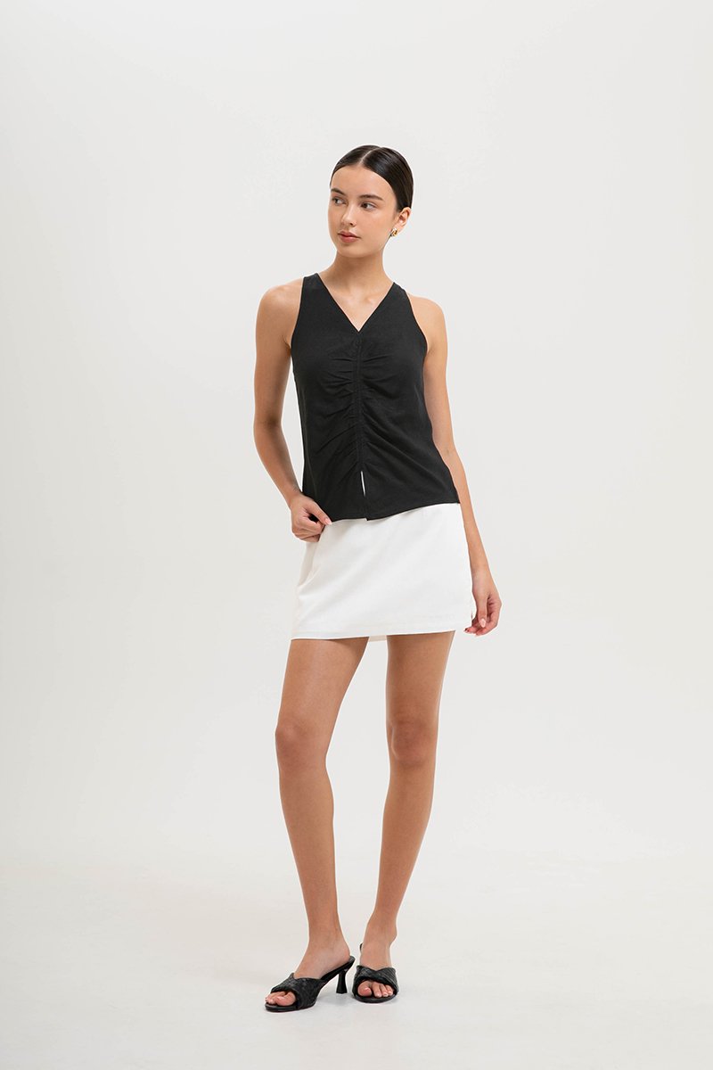 KATIYA RUCHED LINEN TOP