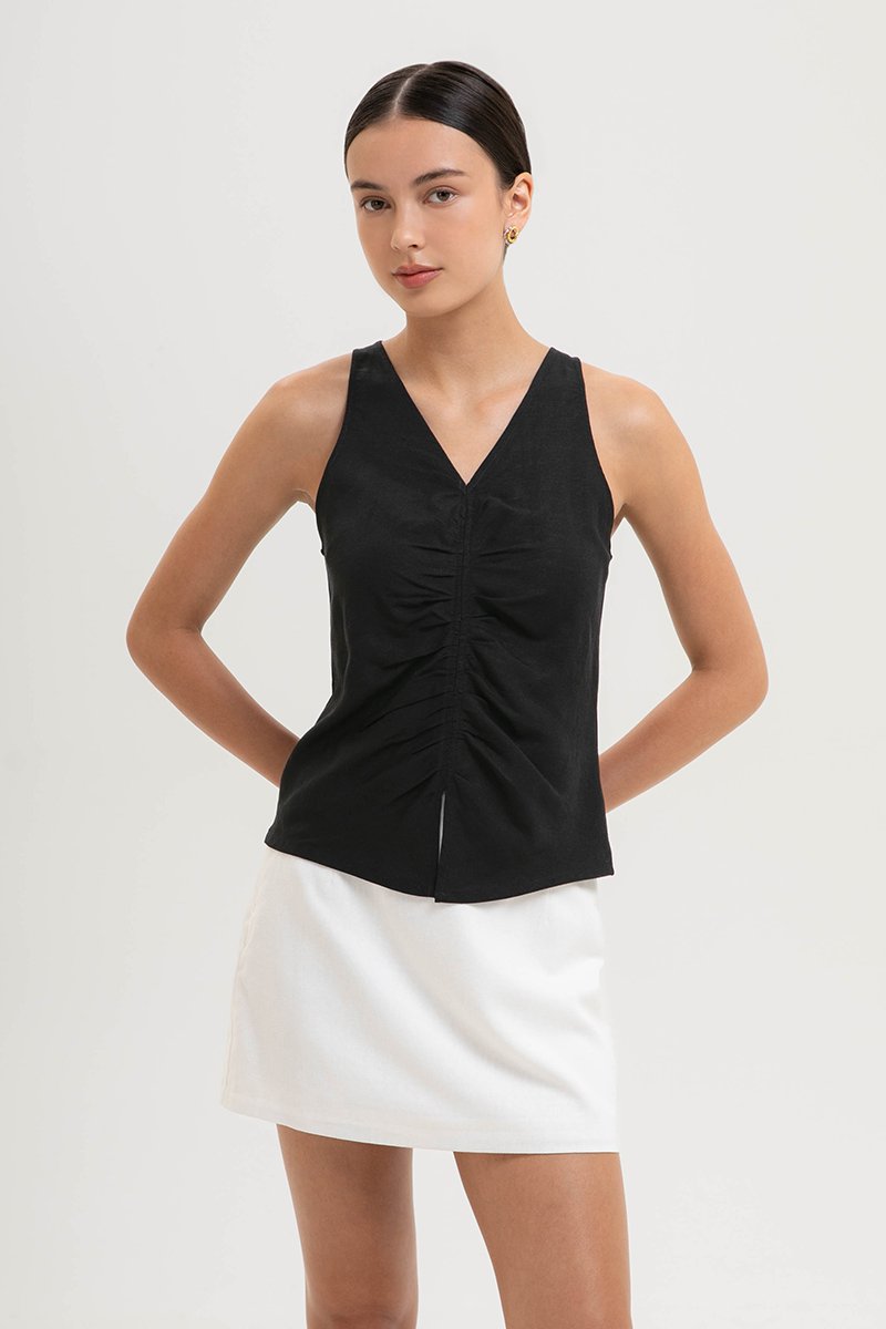 KATIYA RUCHED LINEN TOP