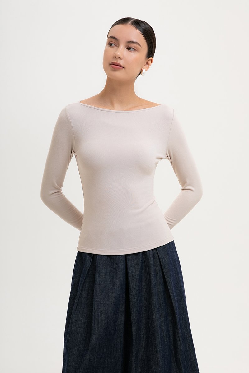 ZOE BOAT NECK LONG SLEEVE TOP
