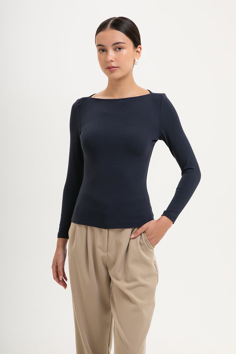 ZOE BOAT NECK LONG SLEEVE TOP