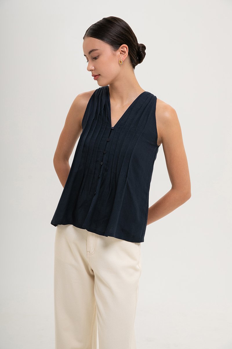 IDELLE PLEATED LINEN TOP