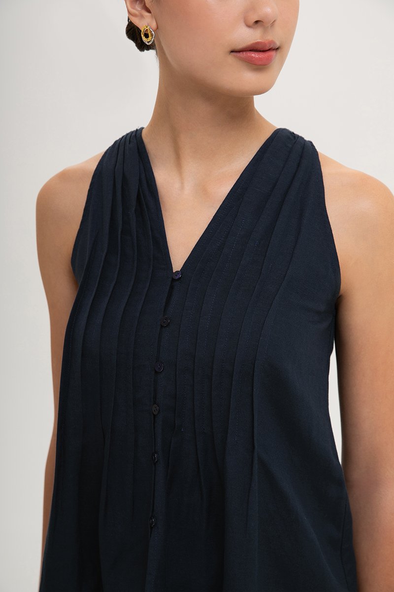 IDELLE PLEATED LINEN TOP