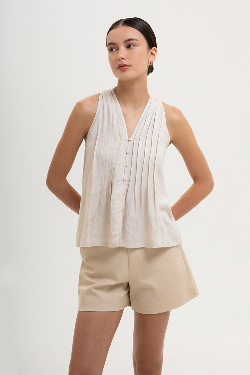 IDELLE PLEATED LINEN TOP