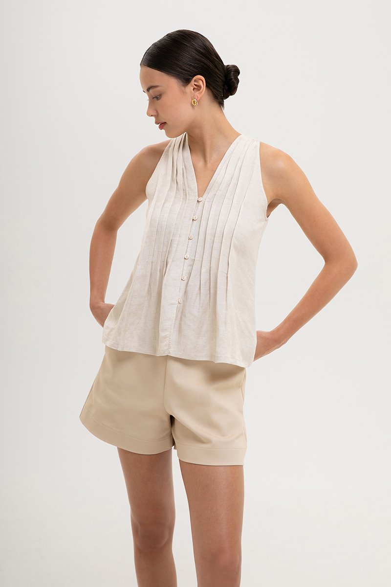 IDELLE PLEATED LINEN TOP