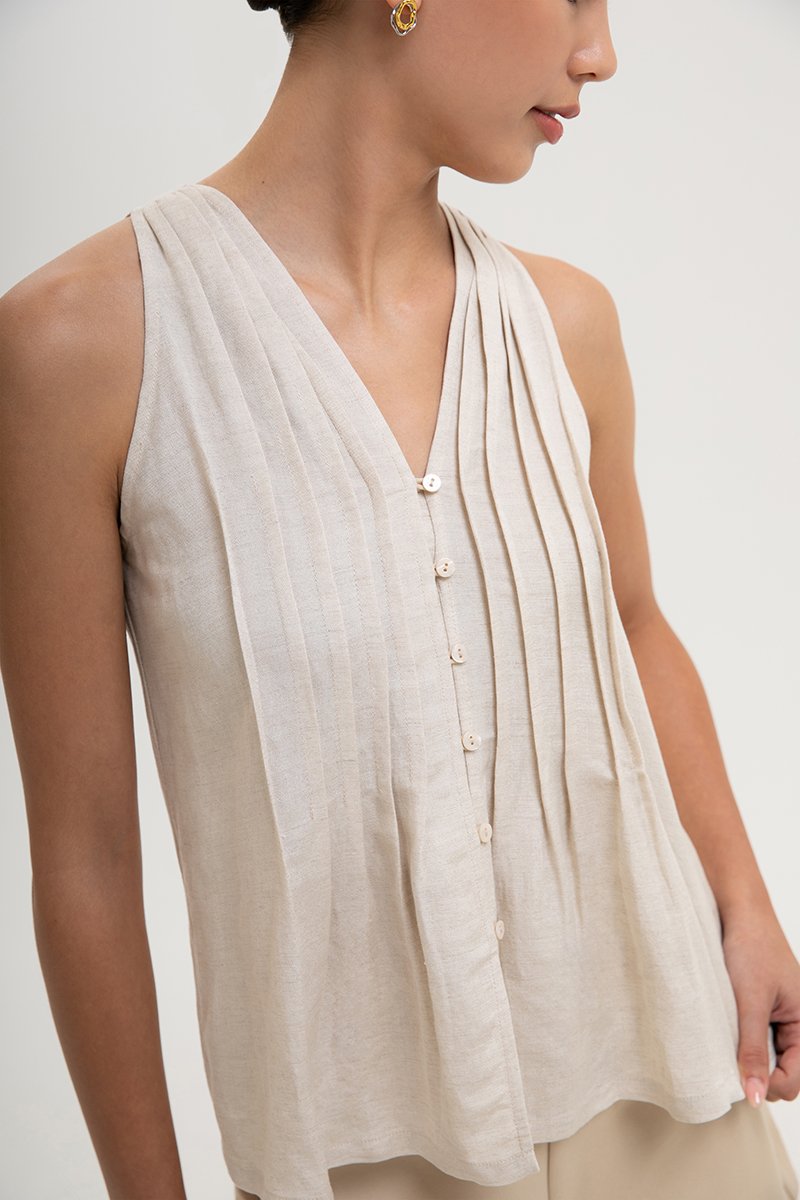 IDELLE PLEATED LINEN TOP