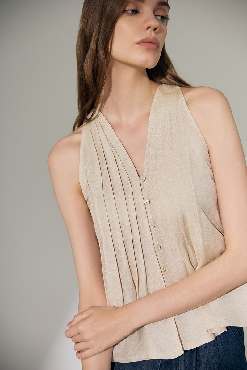 IDELLE PLEATED LINEN TOP