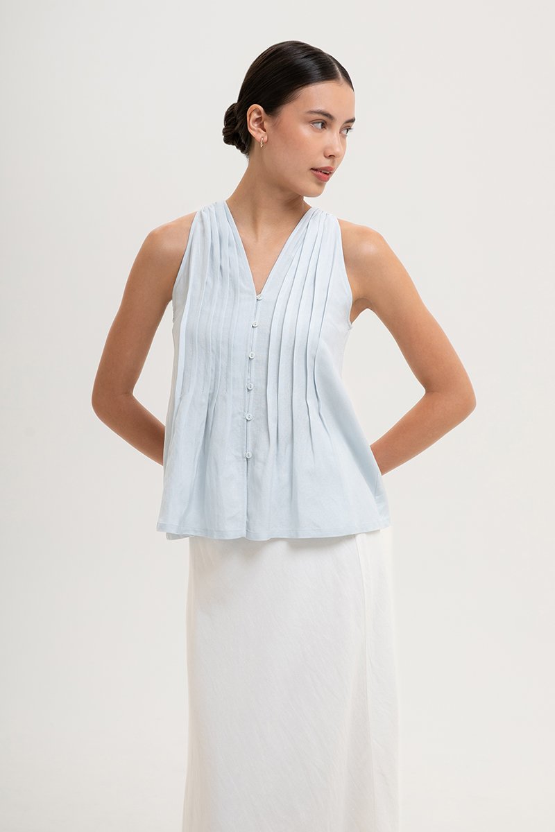 IDELLE PLEATED LINEN TOP