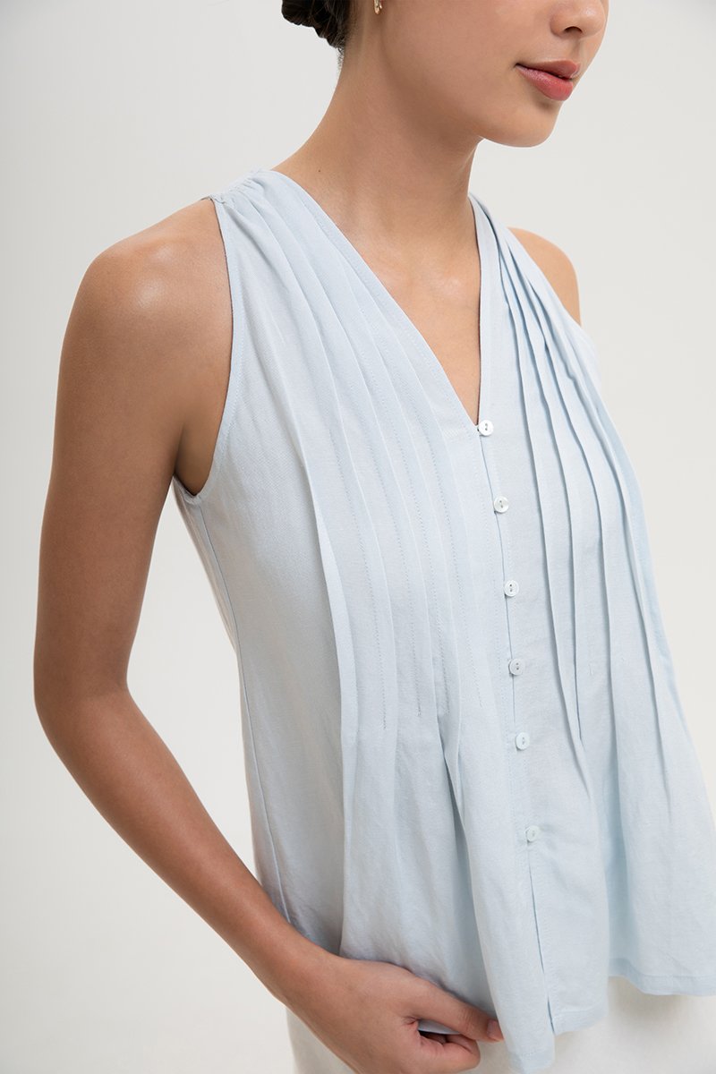 IDELLE PLEATED LINEN TOP