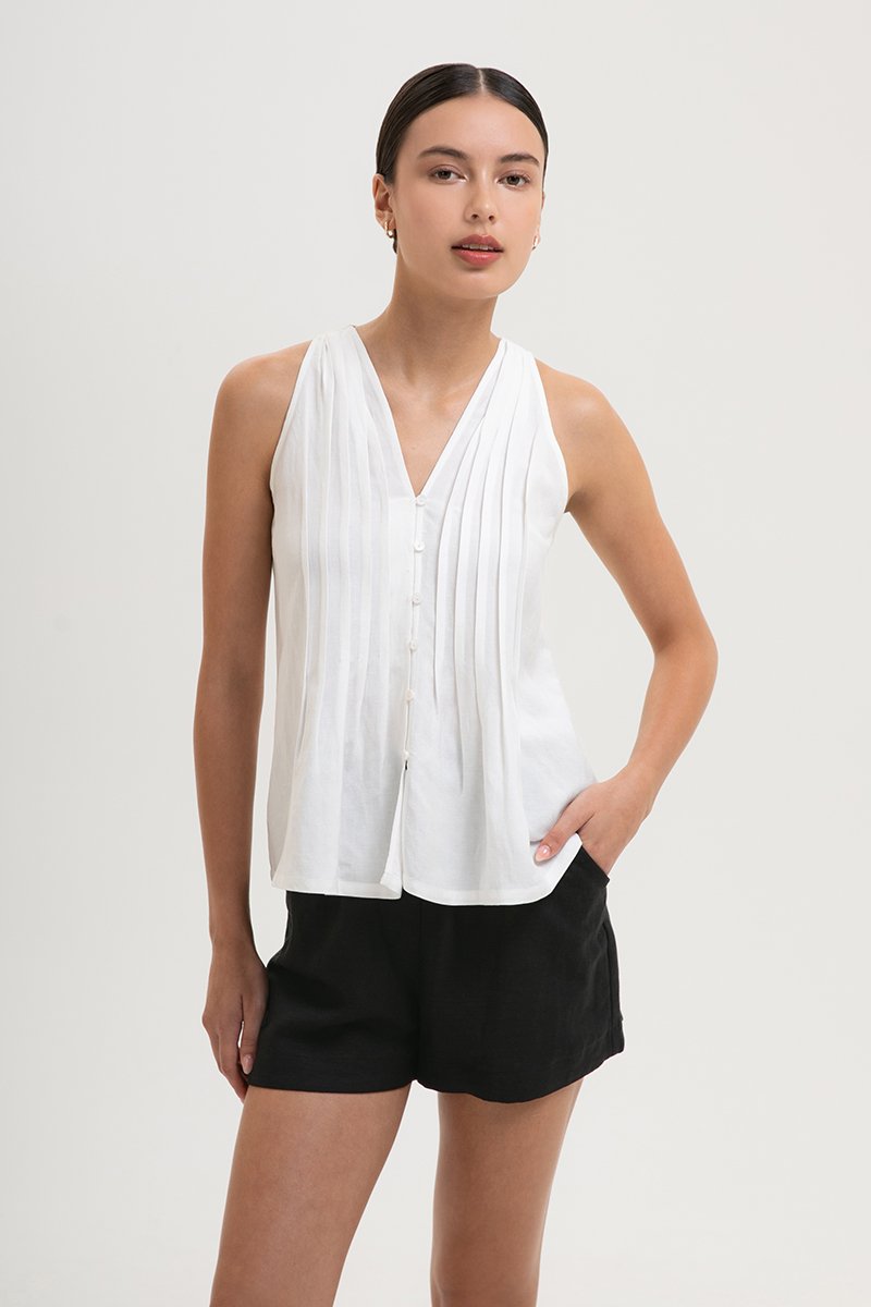 IDELLE PLEATED LINEN TOP