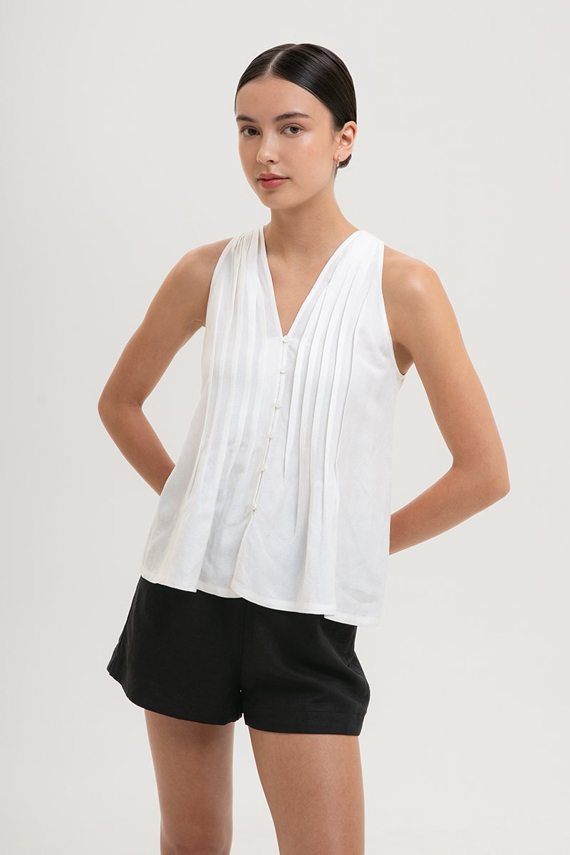 IDELLE PLEATED LINEN TOP