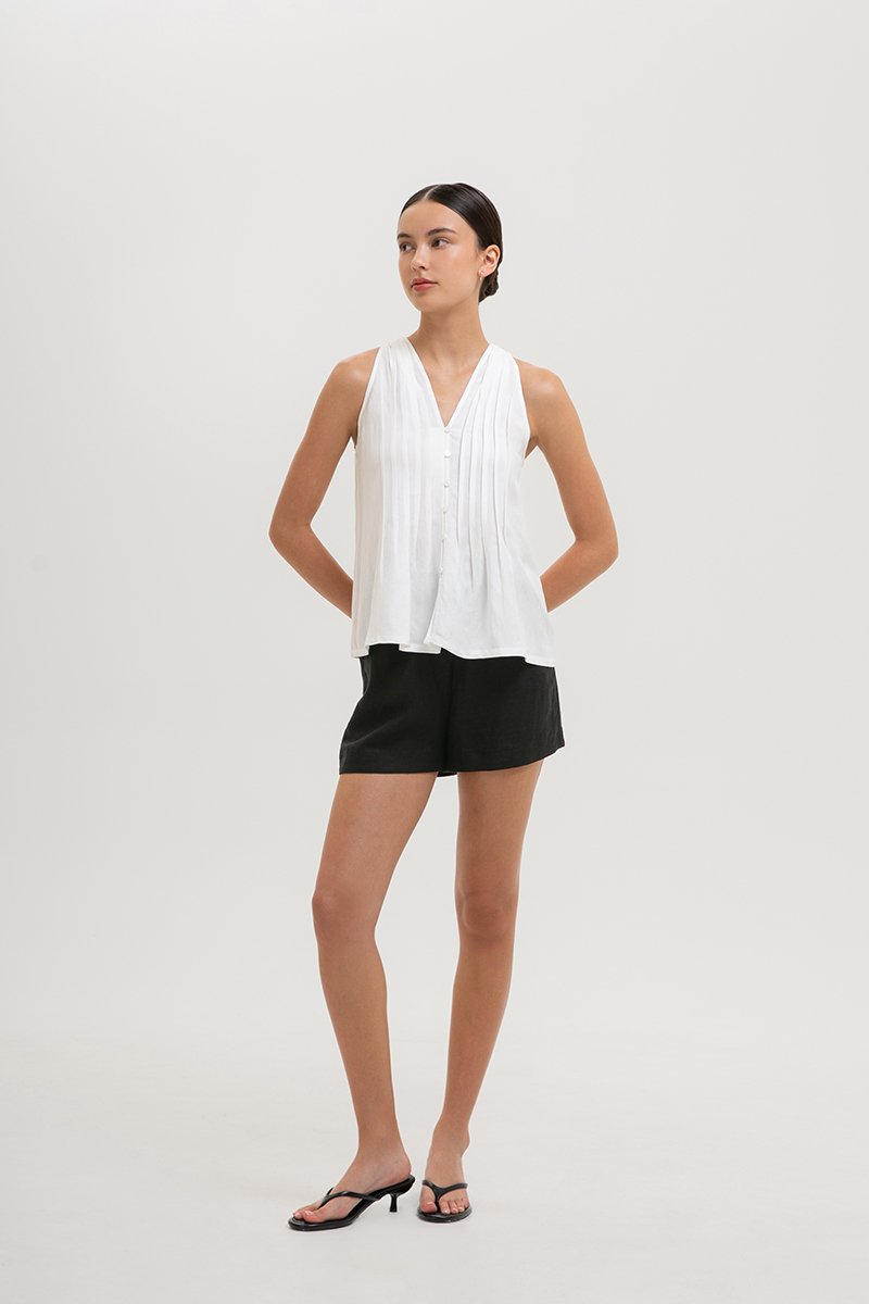 IDELLE PLEATED LINEN TOP