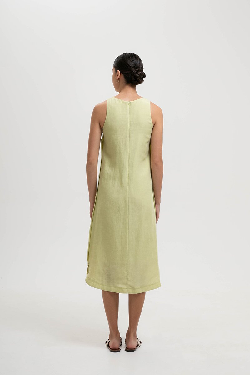 BRYNNA COLUMN LINEN DRESS W SIDE BUTTONS