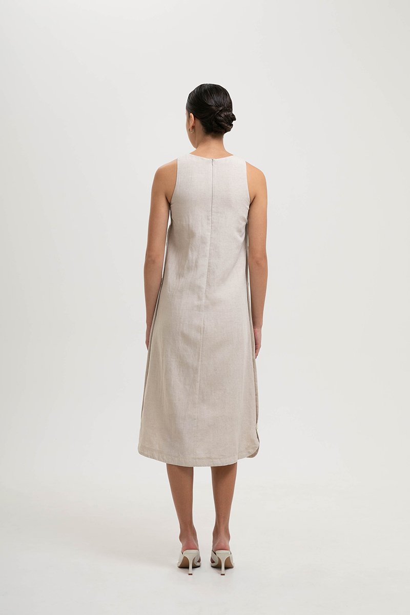 BRYNNA COLUMN LINEN DRESS W SIDE BUTTONS