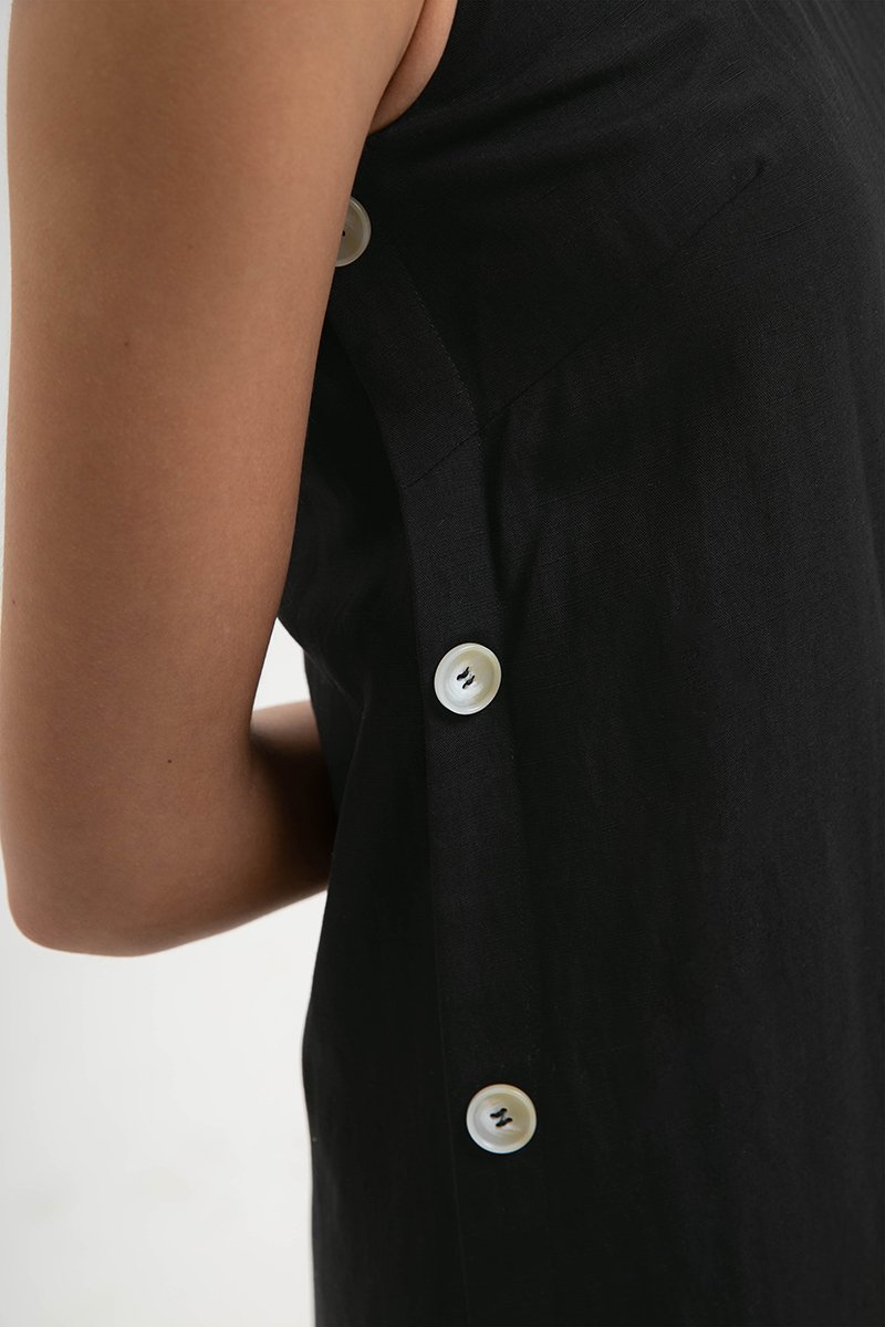 BRYNNA COLUMN LINEN DRESS W SIDE BUTTONS