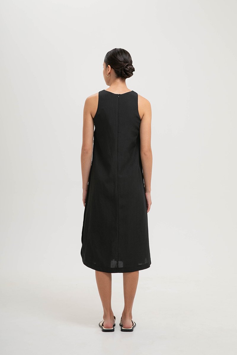 BRYNNA COLUMN LINEN DRESS W SIDE BUTTONS