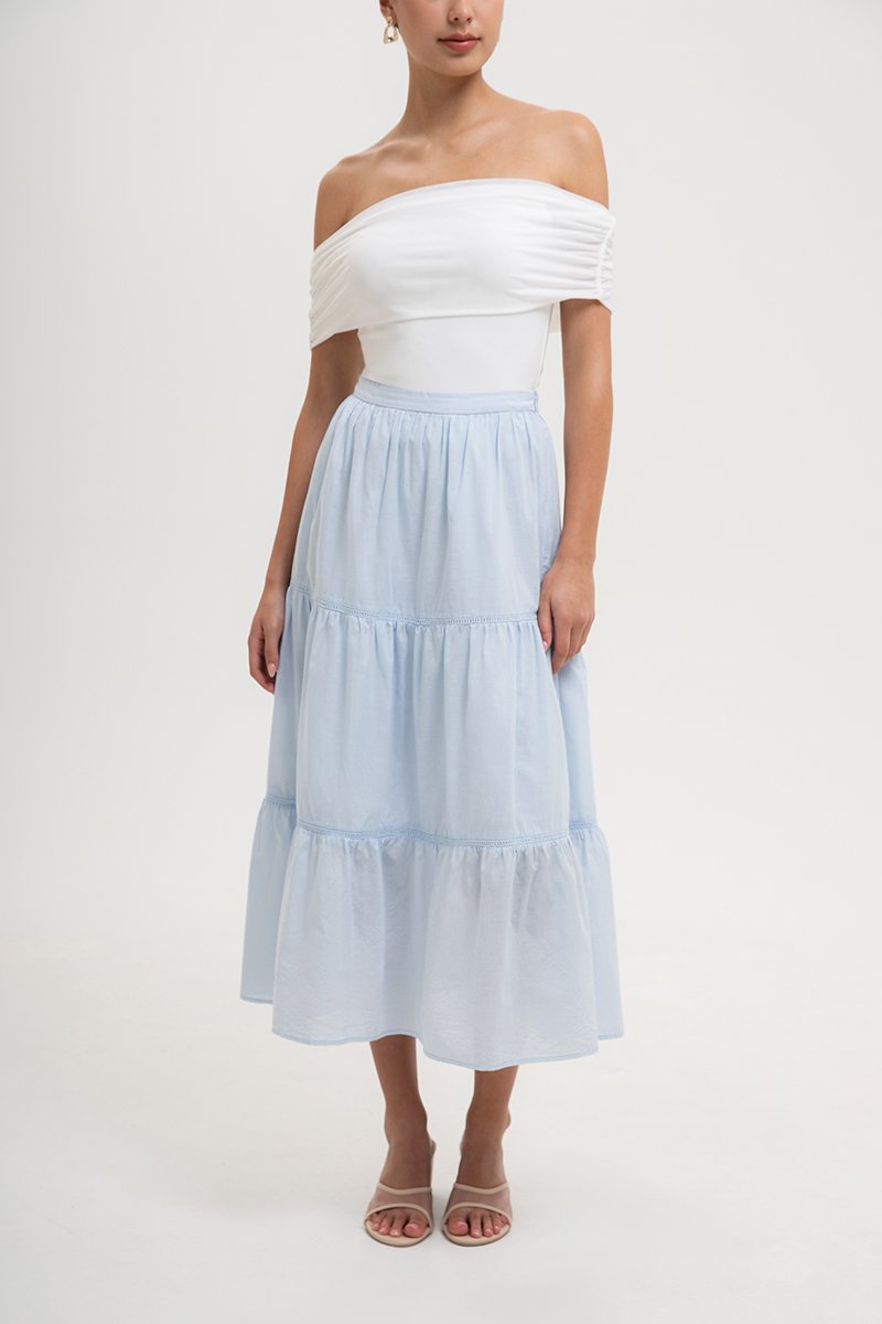 NEERA LACE TIERED MIDI SKIRT