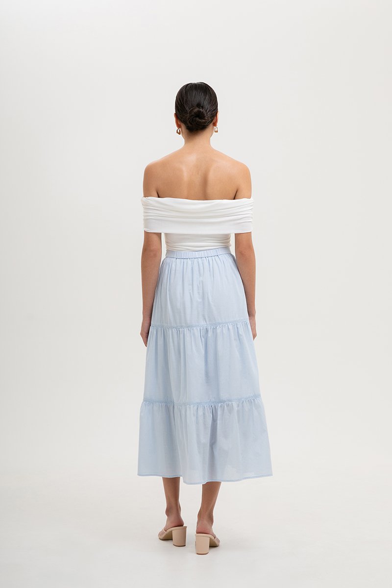 NEERA LACE TIERED MIDI SKIRT