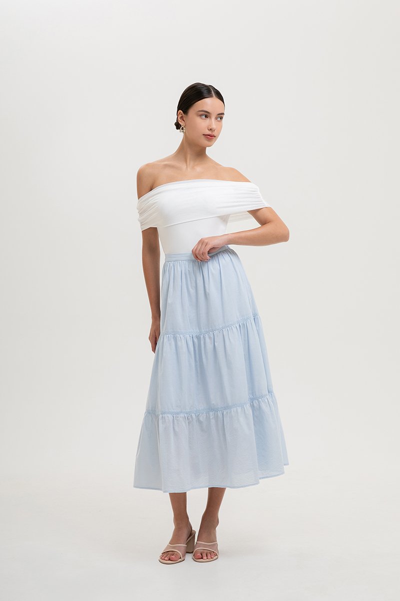 NEERA LACE TIERED MIDI SKIRT