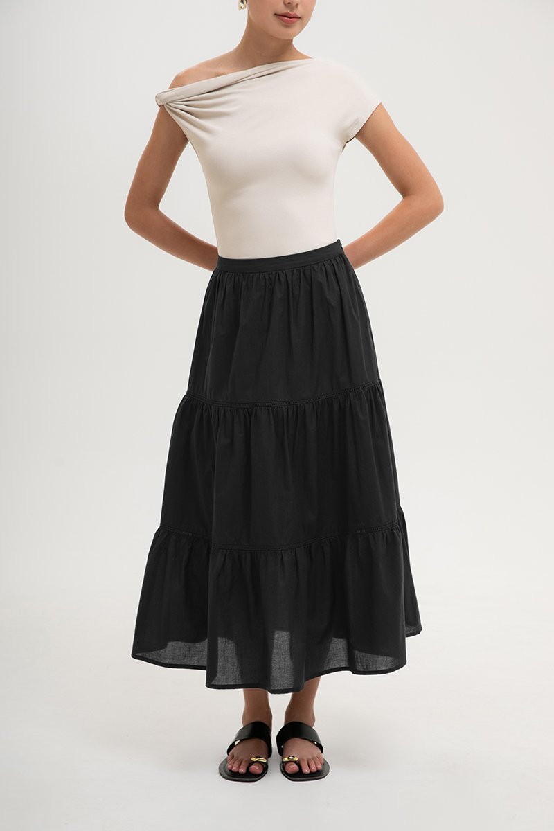NEERA LACE TIERED MIDI SKIRT