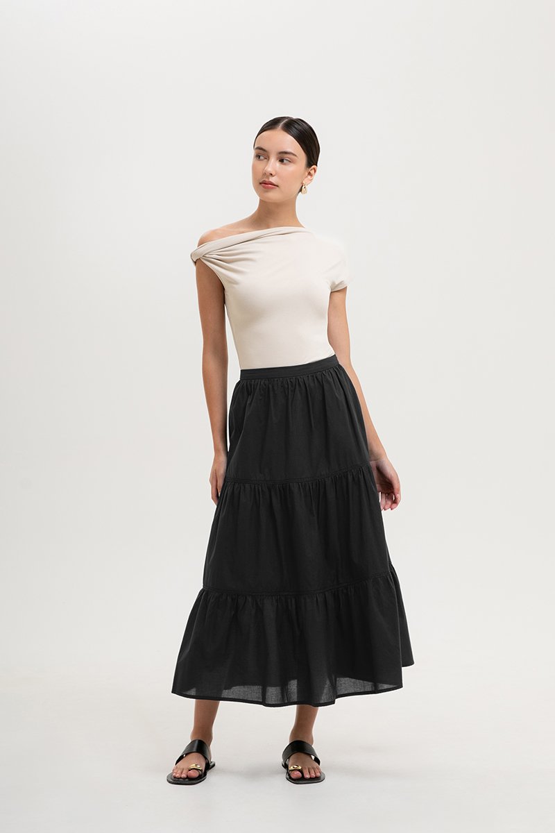 NEERA LACE TIERED MIDI SKIRT