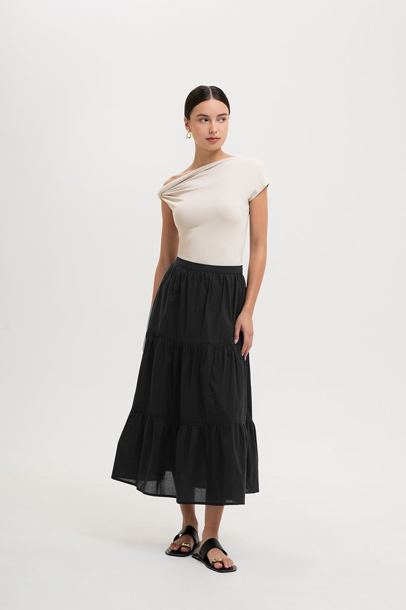 NEERA LACE TIERED MIDI SKIRT