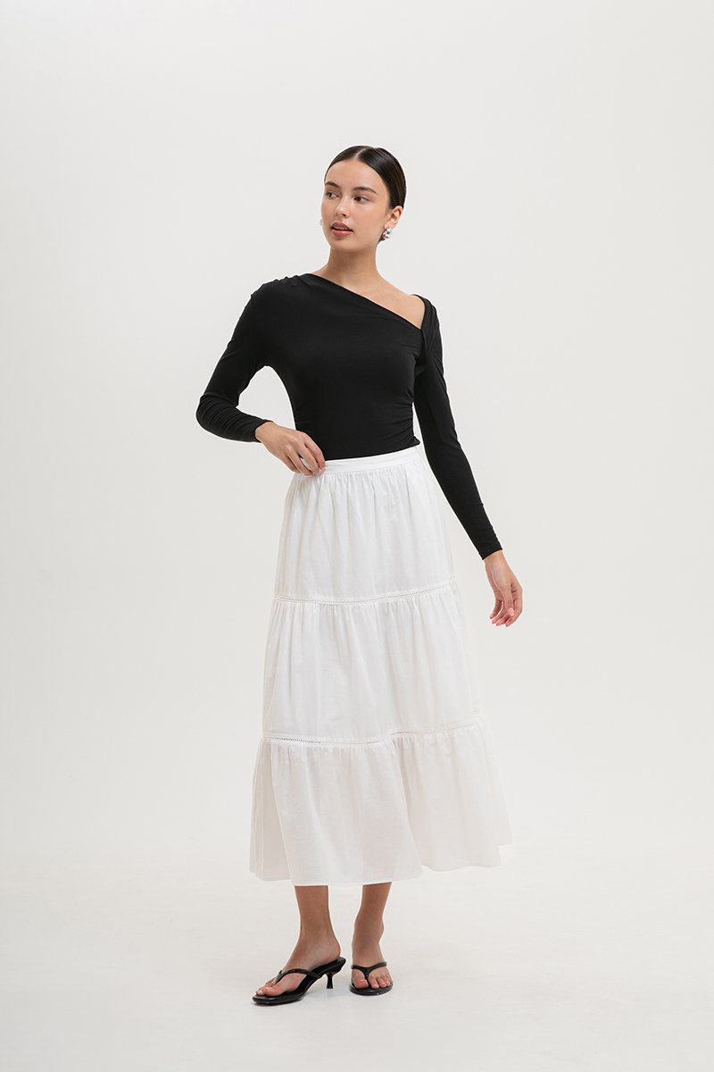 NEERA LACE TIERED MIDI SKIRT