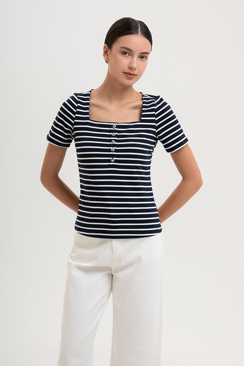 INEZ STRIPE SQUARE NECK T-SHIRT