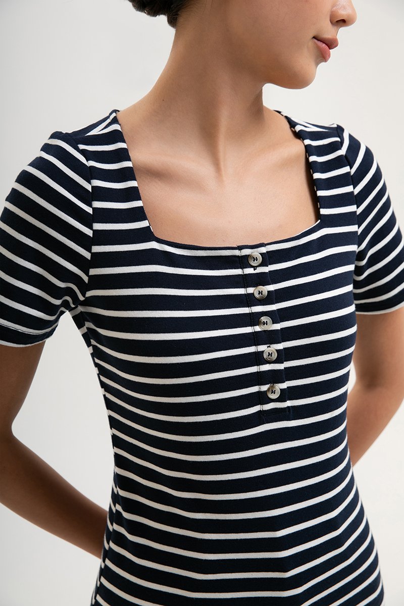 INEZ STRIPE SQUARE NECK T-SHIRT
