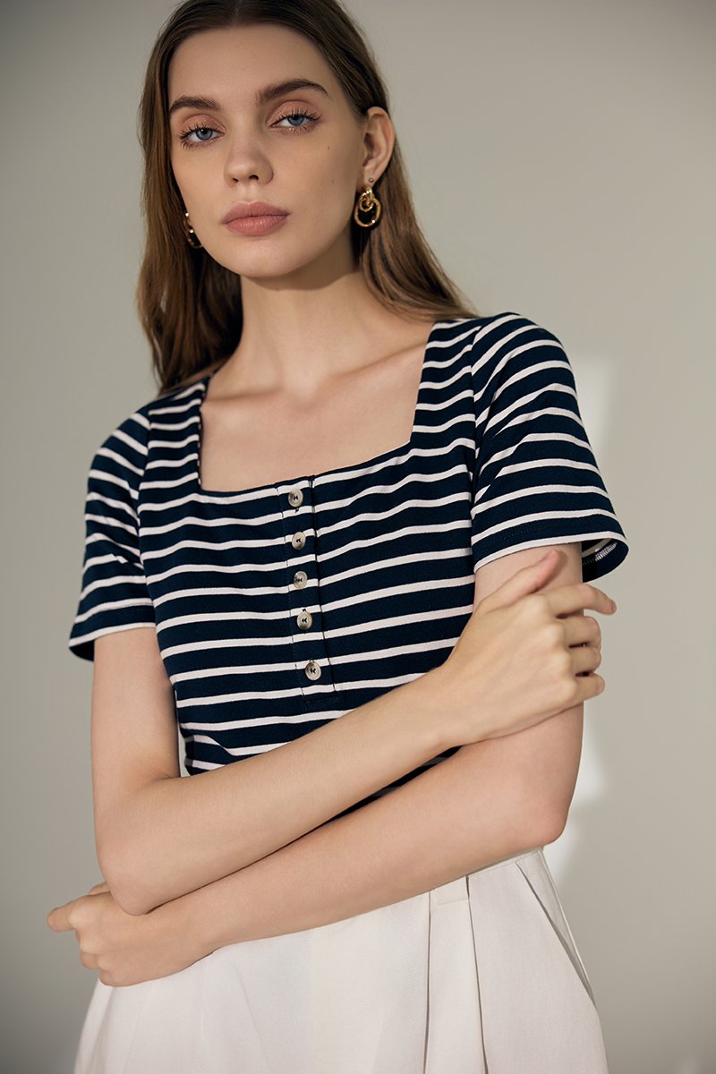 INEZ STRIPE SQUARE NECK T-SHIRT