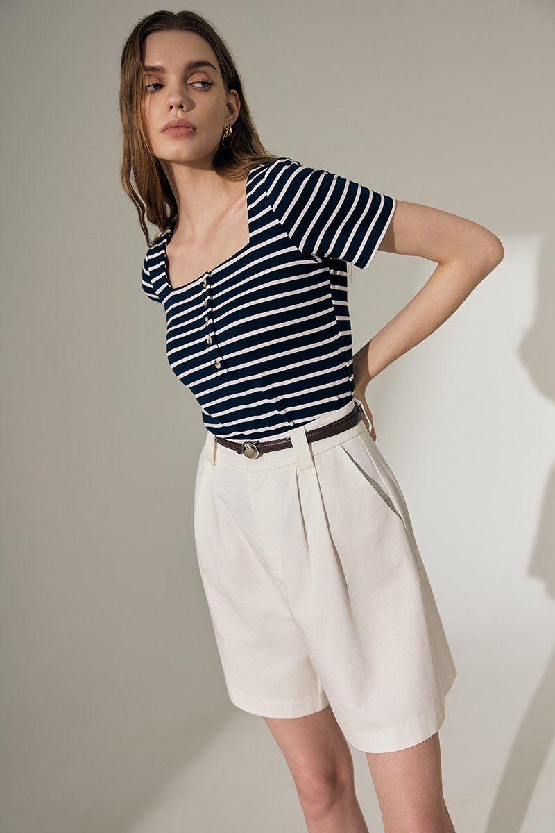 INEZ STRIPE SQUARE NECK T-SHIRT