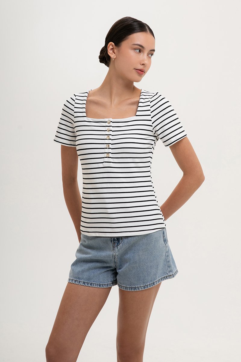 INEZ STRIPE SQUARE NECK T-SHIRT