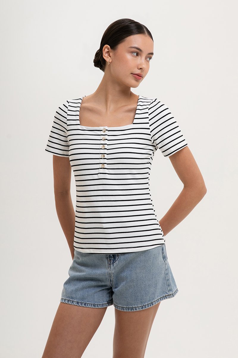 INEZ STRIPE SQUARE NECK T-SHIRT