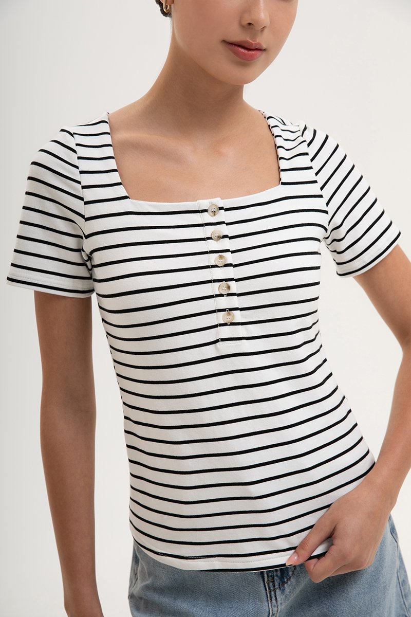 INEZ STRIPE SQUARE NECK T-SHIRT