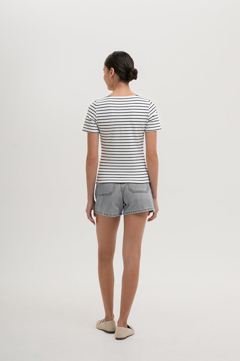 INEZ STRIPE SQUARE NECK T-SHIRT