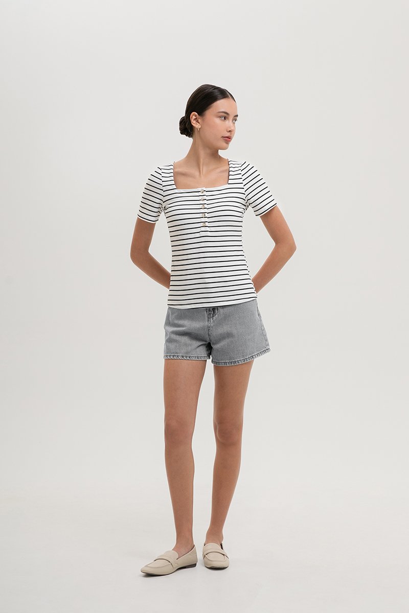 INEZ STRIPE SQUARE NECK T-SHIRT