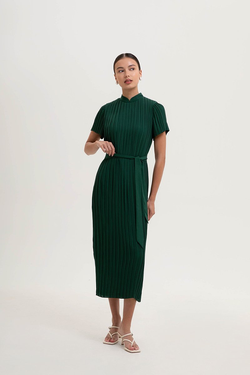 NOURIA PLEATED MAXI CHEONGSAM W SASH