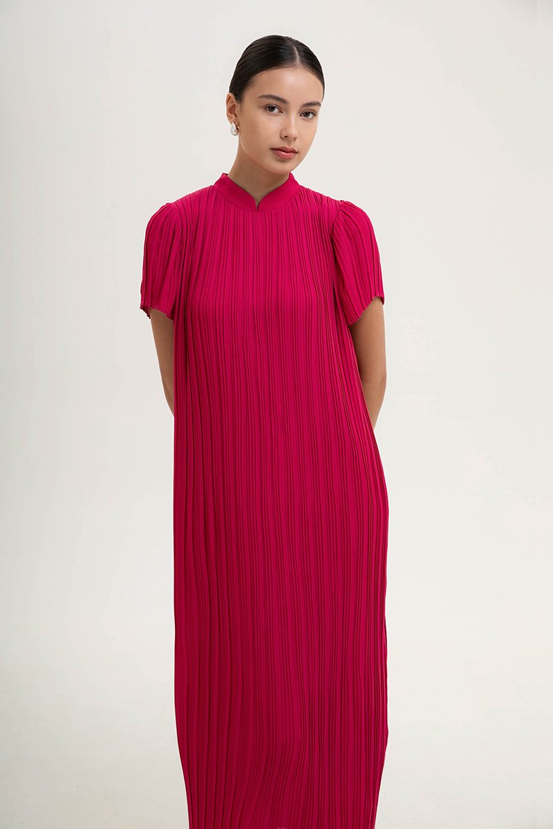 NOURIA PLEATED MAXI CHEONGSAM W SASH