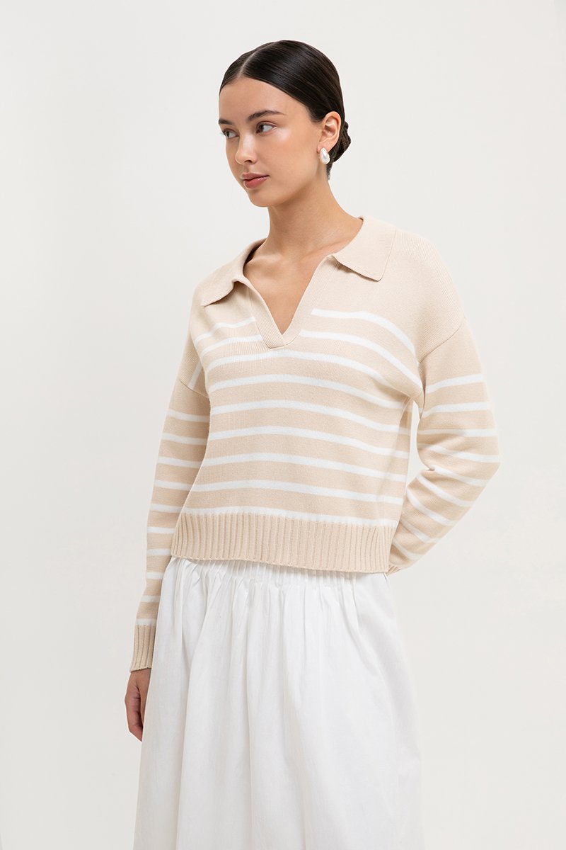 KEITH STRIPED COLLARED SWEATER