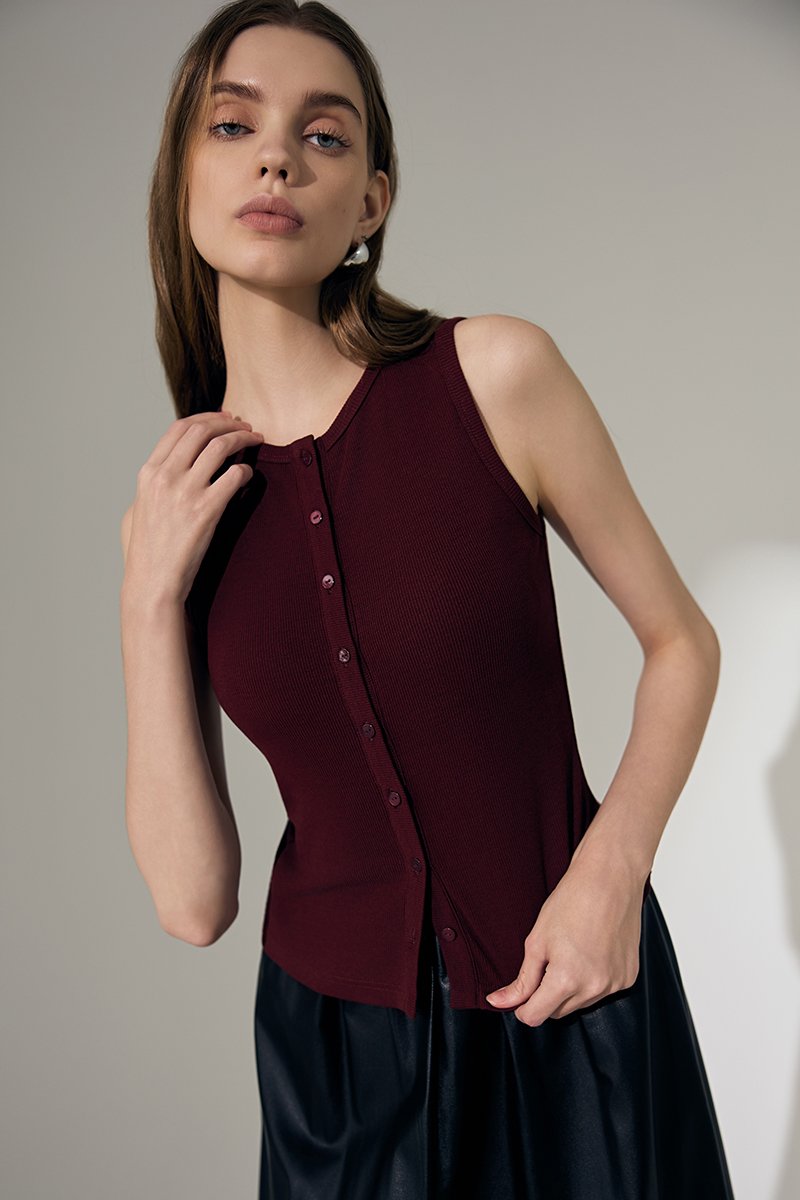 CLAIRE BUTTONDOWN RIBBED TANK TOP