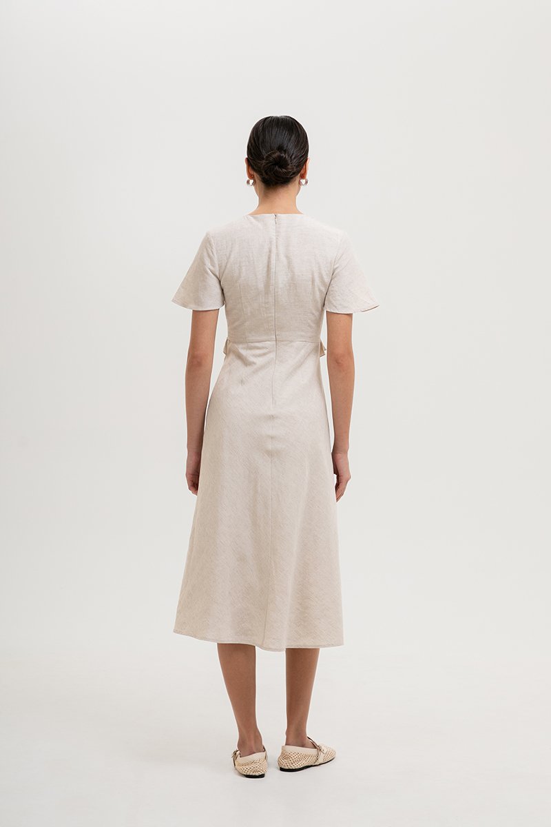 JENNY RUFFLE LINEN MIDI DRESS