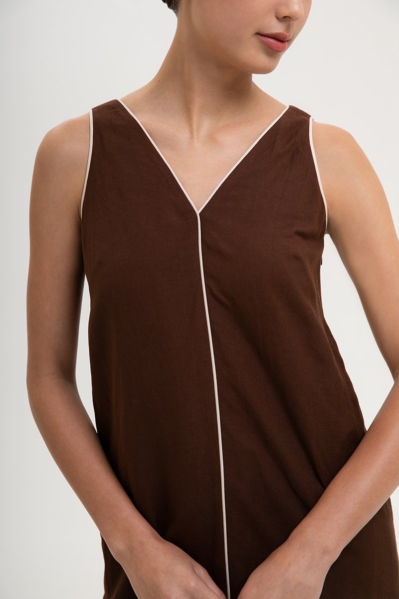 LORENE CONTRAST LINEN SHIFT DRESS